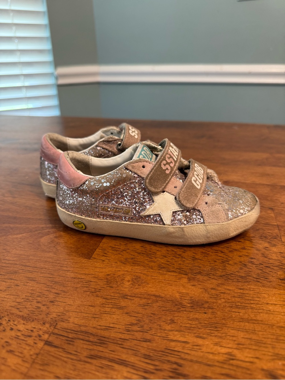 Golden Goose Kids Old School Glitter Dual-Strap Pink Silver Sneakers EU 27 US 10